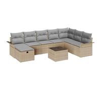 Ensemble de canapés de jardin en rotin 9 pièces Beige et gris clair avec | Structure modulaire, cadre en acier, coussins en polyester, compartiments sous les sièges, résistant aux UV