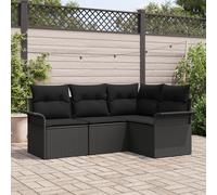 Ensemble De Canapés De Jardin Modulable 4 Pièces Avec Coussins Noir Poly Rattan, Canapé De Jardin 2 Places Avec Rangement Et Coussins Noir Poly Rattan