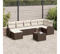 Ensemble de canapés de jardin modulaire 8 pièces avec coussins, rotin polyrotin marron, coin 3 centraux, deux canapés avec accoudoirs et tabouret