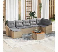 Ensemble de canapés de jardin modulaire 8 pièces Beige Gris Clair Polyrotin et bois d'acacia avec sièges d'angle Pouf Table