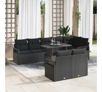 Ensemble de canapés de jardin modulaire 9 pièces en polyrotin noir avec table réglable 100x55x73 cm, coin 62x62x85 cm, trois sièges centraux 55x62x85 quatre canapés latéraux 55x62x85