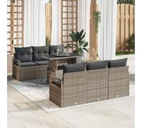 Ensemble de canapés de jardin modulaire en polyrotin gris 7 pièces avec coussins, rangement secret et sièges en polyester, ensemble de salon moderne pour terrasse et jardin