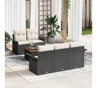 Ensemble de canapés de jardin modulaire en polyrotin noir, dans la composition d'un siège central, quatre canapés avec accoudoirs et une table de jardin 55x55x37 cm, cadre en acier.