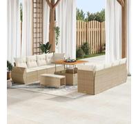 Ensemble de canapés de jardin modulaires 11 pièces en polyrotin beige avec rangement dans des bancs et des poufs, sièges en bois d'acacia, coussins en polyester avec serrures, cadre en acier