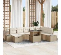 Ensemble de canapés de jardin modulaires 11 pièces en polyrotin beige et acier revêtu par poudre, comprend un coin, trois poufs, une table et dix coussins de siège et huit