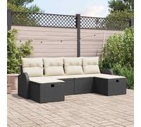 Ensemble de canapés de jardin modulaires 6 pièces en polyrotin noir, 2 sièges centraux, 2 canapés avec accoudoirs et poufs, sac étanche, table réglable