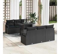 Ensemble de canapés de jardin modulaires 7 pièces avec coussin, polyrotin noir, avec rangement secret, siège confortable en polyester, design minimaliste pour terrasse et jardin.