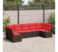 Ensemble de canapés de jardin modulaires 7 pièces en rotin synthétique marron avec coussins en polyester, table réglable et rangements dans les bancs et les poufs, idéal pour le jardin et la terrasse.