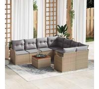 Ensemble de canapés de jardin modulaires 9 pièces Beige Gris clair en polyrotin et acacia Meubles de jardin avec table, quatre sièges centraux, deux canapés avec accoudoirs, deux coins