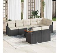 Ensemble de canapés de jardin modulaires 9 pièces en polyrotin et bois d'acacia massif, noir, avec trois sièges, coin, quatre canapés, accoudoirs et table d'appoint