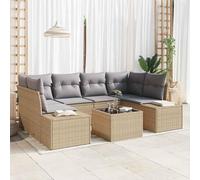 Ensemble de canapés de jardin modulaires avec coussins, 7 pièces, beige/gris, rotin synthétique résistant aux UV, cadre en acier, polyvalent, adaptable pour terrasse, extérieur