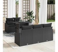 Ensemble de canapés de jardin modulaires en polyrotin noir 6 pièces avec coussins, repos confortable avec rangements, idéal pour terrasse et jardin.