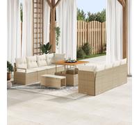 Ensemble De Canapés De Jardin Vidaxl 11 Pièces Avec Coussins Beige En Poly Rotin Acacia, Canapé De Jardin Vidaxl 2 Places Avec Coussins Beige En Poly Rotin, Ensemble De Salle À Manger De Jardin Vidaxl
