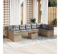 Ensemble De Canapés De Jardin Vidaxl 11 Pièces Avec Coussins Beige Rattan Synthétique Acacia, Canapé De Jardin Vidaxl 2 Places Avec Rangement & Coussins Beige Rattan Synthétique