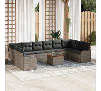Ensemble De Canapés De Jardin Vidaxl 11 Pièces Avec Coussins Gris Poly Rattan Acacia, Canapé De Jardin 2 Places Vidaxl Avec Rangement & Coussins Gris Poly Rattan