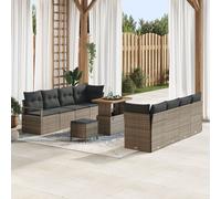 Ensemble De Canapés De Jardin Vidaxl 11 Pièces Avec Coussins Gris Poly Rotin Acacia, Canapé De Jardin Vidaxl 2 Places Avec Coussins Gris Poly Rotin, Ensemble De Salle À Manger De Jardin Vidaxl 3 Pièce