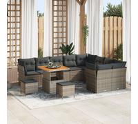 Ensemble De Canapés De Jardin Vidaxl 12 Pièces Avec Coussins Gris Poly Rattan Acacia, Ensemble De Salle À Manger De Jardin Vidaxl 3 Pièces Avec Coussins Gris Poly Rattan Acacia
