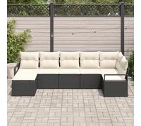 Ensemble De Canapés De Jardin Vidaxl 7 Pièces Avec Coussins Noir En Poly Rattan, Canapé De Jardin Vidaxl 2 Places Avec Coussins Noir En Poly Rattan