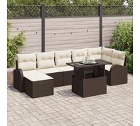 Ensemble De Canapés De Jardin Vidaxl 8 Pièces Avec Coussins Marron Poly Rattan, Canapé De Jardin 2 Places Vidaxl Avec Rangement & Coussins Marron Poly Rattan