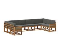 Ensemble de Canapés d'Extérieur 10 Pc Acacia Massif Naturel et Anthracite | Design modulaire, dossier à lattes, accoudoirs ergonomiques, entretien facile, patio, jardin, piscine, coin tranquille