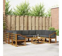 vidaXL Ensemble de canapés d'extérieur 10 pcs Gris Naturel et Clair, Set de canapé de jardin, canapé d'extérieur en acacia moderne, sectionnel réconfigurable, mobilier de patio durable pour salon en a