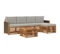 Ensemble de canapés d'extérieur 6 pc en bois d'acacia massif, naturel | Bois d'acacia massif, finition laquée, design modulaire, entretien au chiffon humide, jardin et terrasse, 6 pièces
