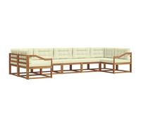 Ensemble de Canapés d'Extérieur 7 pc Bois d'Acacia Naturel et Crème | Bois d'acacia massif,cadre à lattes,dossier lamelle,accoudoirs,jardin,patio,piscine,arrière-cour,assemblage à deux