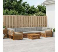 Ensemble de canapés d'extérieur 8 pièces en acacia massif et gris clair | Bois d'acacia résistant, revêtement en polyester, design modulaire polyvalent, surface vernie de protection
