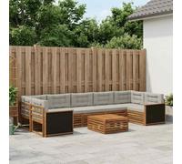 Ensemble de canapés d'extérieur 8 pièces en bois d'acacia et gris clair | Bois massif d'acacia, design modulaire, surface vernie, utilisation jardin terrasse, entretien facile
