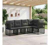 vidaXL Ensemble de canapés d'extérieur 5 pcs Noir Polyester, Ensemble de canapés d'extérieur, en Poly rotin, mobilier de Jardin, sectionnel de Patio, détente