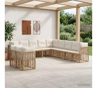 vidaXL Ensemble de canapés d'extérieur 11 pcs Naturel Polyester, Salon de Jardin, résistant aux intempéries, en Poly rotin, Module Lounge, canapé sectionnel