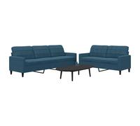Ensemble de canapés 2pcs et coussins et traversins bleu velours