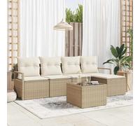 Ensemble de Canapés Jardin Modulaire 6 Pièces avec Coussins, Canapé Salon Exterieur en Polyrotin Beige Crème, Mobilier Terrasse avec Table et Pouf, Résistant aux Intempéries et Rangement Intégré