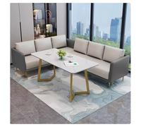 Ensemble de canapés modulaires avec table en pierre frittée et canapés en cuir PU, base en métal pour espaces commerciaux