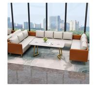 Ensemble De Canapés Modulaires Modernes, Meubles De Café en Métal avec Table en Pierre Frittée, Canapés De Salle À Manger en Cuir PU avec Base en Métal, for Magasins, Salons De Beauté(G)