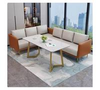 Ensemble De Canapés Modulaires Modernes, Meubles De Café en Métal avec Table en Pierre Frittée, Canapés De Salle À Manger en Cuir PU avec Base en Métal, for Magasins, Salons De Beauté(B)