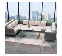 Ensemble De Canapés Modulaires Modernes, Meubles De Café en Métal avec Table en Pierre Frittée, Canapés De Salle À Manger en Cuir PU avec Base en Métal, for Magasins, Salons De Beauté(H)