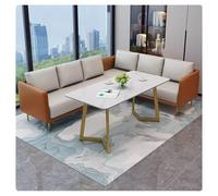 Ensemble De Canapés Modulaires Modernes, Meubles De Café en Métal avec Table en Pierre Frittée, Canapés De Salle À Manger en Cuir PU avec Base en Métal, for Magasins, Salons De Beauté(C)