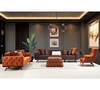 Ensemble de canapés quatre places trois fauteuils orange Canapé 3 pièces en tissu