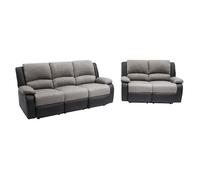 Ensemble de Canapés Relaxation manuel 3 et 2 places Microfibre Grise / Simili Noir LEO - LOUNGITUDE