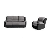 Ensemble de Canapés Relaxation manuel 3 places et 1 place Microfibre Grise / Simili Noir LEO - LOUNGITUDE