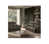 AltoBuy Canapé Relax Electrique 3 Places + Canapé 2 Places Fixe en Cuir Taupe foncé - Stanley