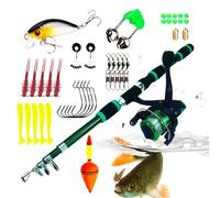 Ensemble de canne à pêche télescopique de 1,8 m : maximisez la jouissance de la canne à pêche, moulinet rotatif, kit complet d'appât de queue de saut, pack d'équipement portable pour H