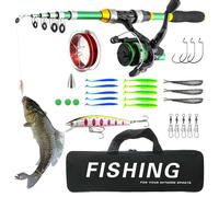 Ensemble de Canne à pêche télescopique - Pôle en Fibre Carbone, Lures Sac Rangement | Kit Portable Complet pour Les Aventures Plein air, idéales Adultes et débutants, ad