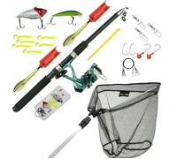 Ensemble de Canne à Pêche Tout-en-Un FisXpro - 2,10m - Moulinet avec Nylon - Epuisette 40x40 - Support de Canne