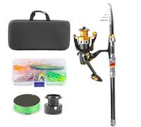 Ensemble de cannes à télescopique et bobine métallique - kit complet de canne à tylescopique et bobine combinée | Canne télescopique | Équipement polyvalent pour la truite de randonnée de surfcast