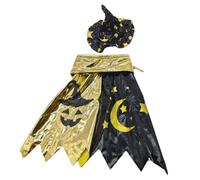 Ensemble de cape de magicien pour animal de compagnie, costume de magicien d'Halloween pour chat et chien, cape de sorcier pour chat, chiot et petit chien, noir et doré