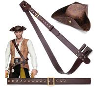 Ensemble de capitaine pirate réglable avec ceinture et chapeau, 3 pièces, accessoires de jeu de rôle pour Halloween, accessoires de costume de pirate