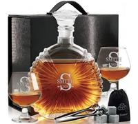 Ensemble de carafe à whisky gravée sur mesure - Carafe à liqueur personnalisée avec nom et initiales - Choisissez une carafe de 530,3 ou 767,1 g, une tasse en verre, des pierres de refroidissement et