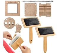 Ensemble de cardage en laine, brosse à carder en laine - Ensemble de pinceaux à feutrage à l'aiguille - Cardeurs à main pour l'artisanat de la laine, brosse à feutrage à l'aiguille avec manche en bois